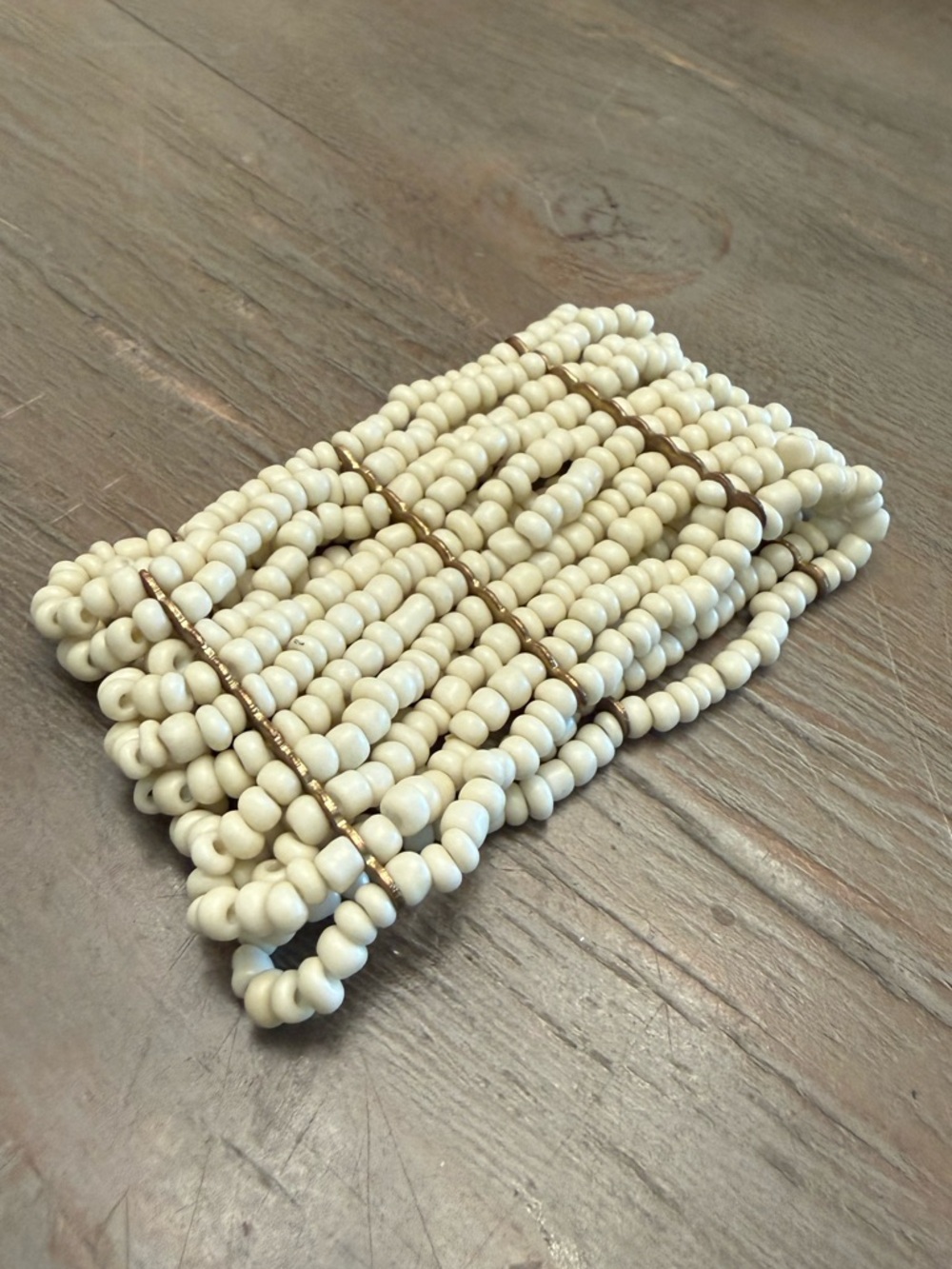 Cream Beaded Stretch Bracelet Festival Boho Beach Vacation Hippie Event
